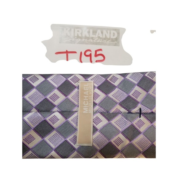 Michael Kors Mens Tie Necktie Designer Luxury Gray Purple White Geometric - Picture 12 of 12
